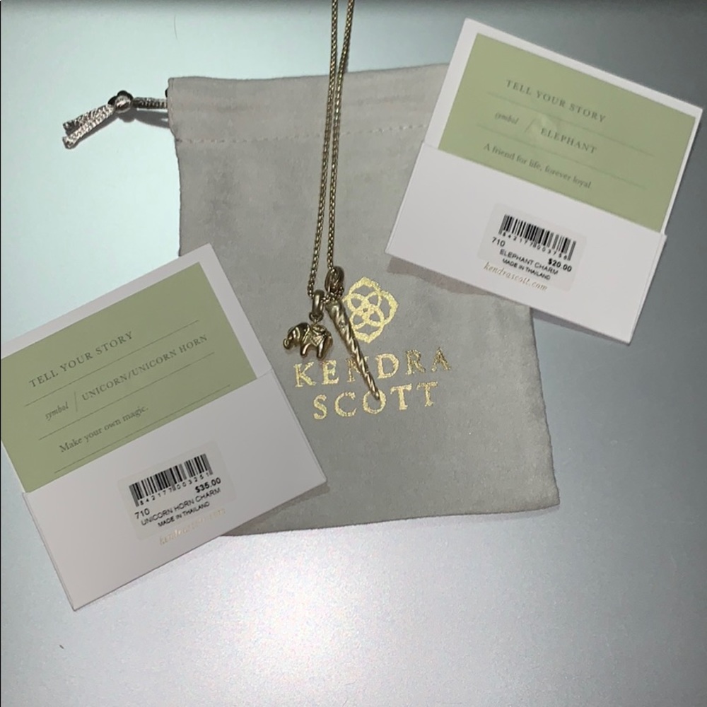 Gold Charm Necklace with Elephant and Horn